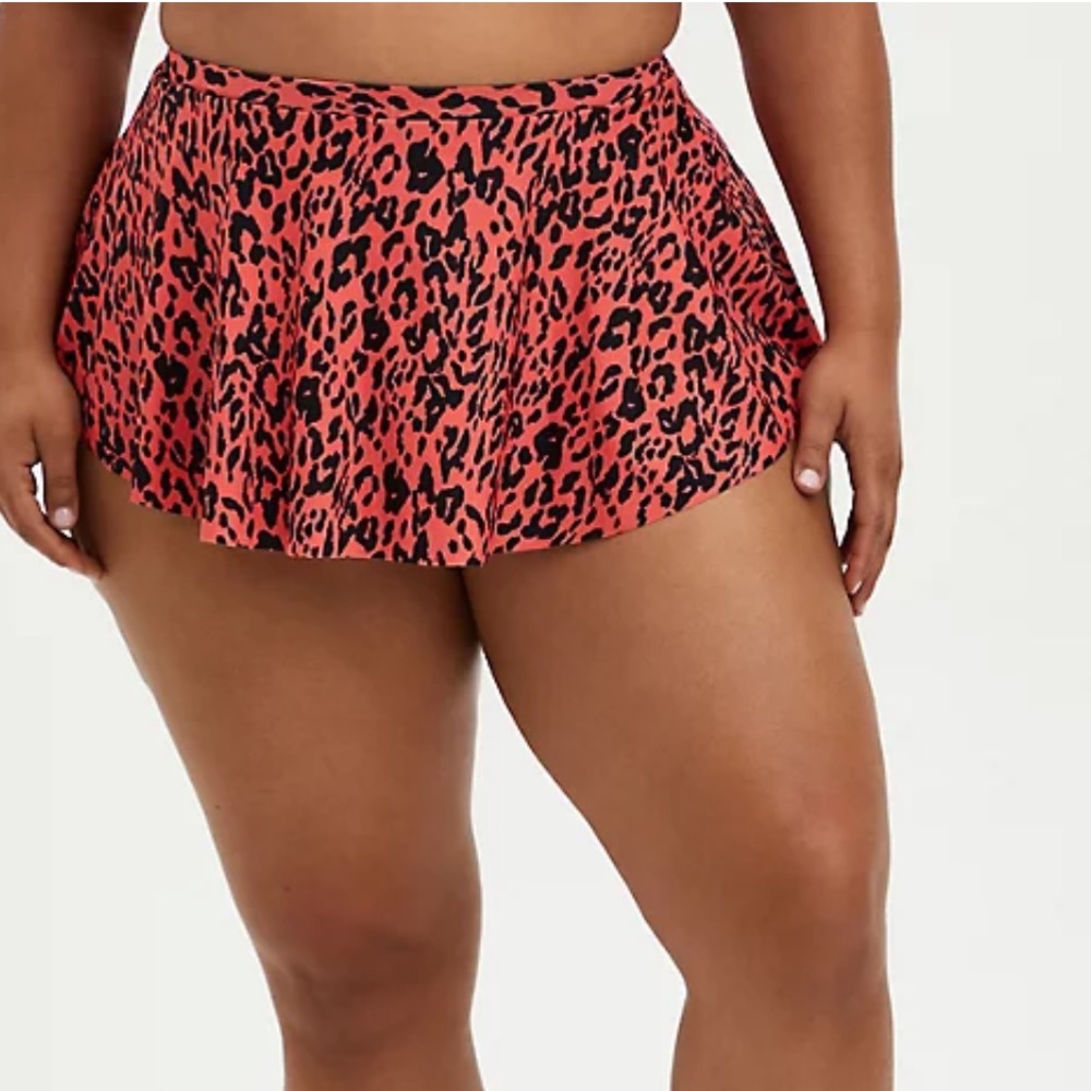 Torrid Coral Leopard One Shoulder Bikini Top & Swim Skirt - Picture 4 of 8